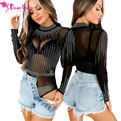 Body de veludo geométrico de malha transparente feminino fashion