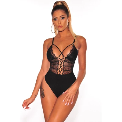 Body feminino sexy preto transparente com cadarço novo design